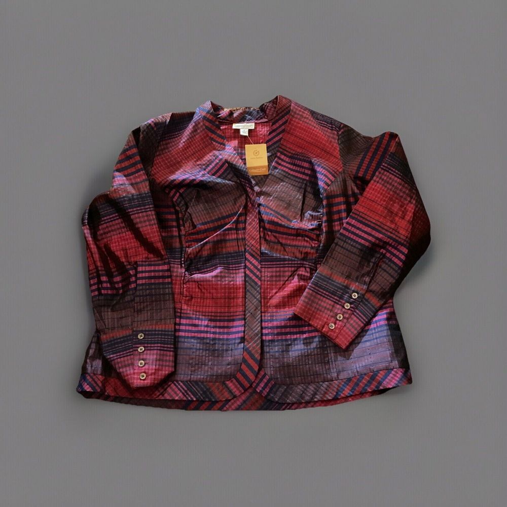 New Coldwater Creek Top Womens Sz 1X Multicolor‎ Madras Plaid Silk Fairy Blouse
